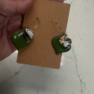 Handcrafted Green Resin Hoop Earrings with Gold Accent